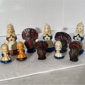 10 Vintage Thanksgiving Candles Pilgrim Girls Turkeys Mid Century Gurley